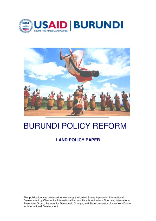 BURUNDI POLICY REFORM LAND POLICY PAPER