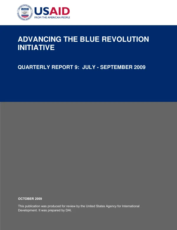 Advancing the Blue Revolution Initiative: Quarterly Report 9: July - September 2009