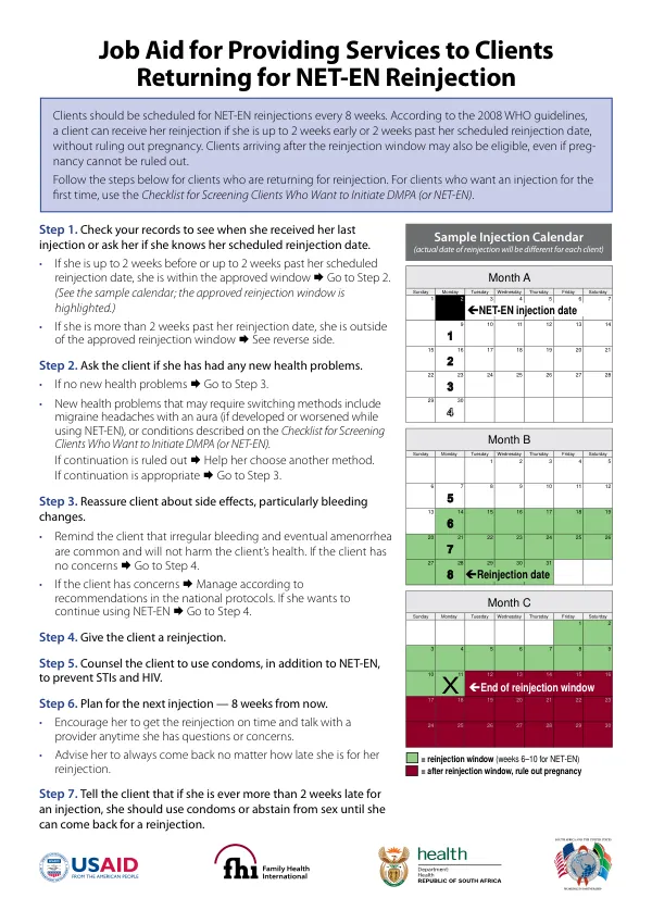 Job Aid for Providing Services to Clients Returning for NET-EN Reinjection