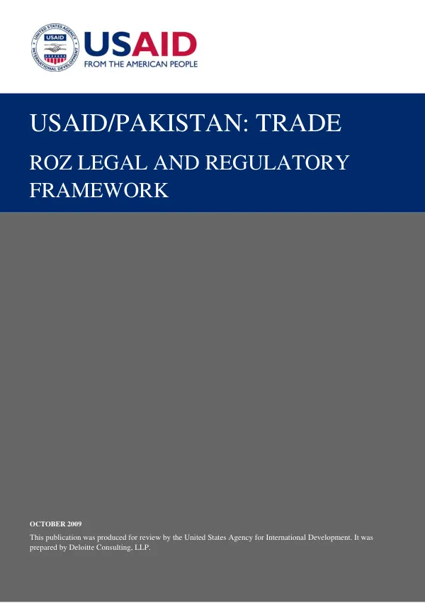 USAID/Pakistan: Trade Project | ROZ Legal and Regulatory Framework