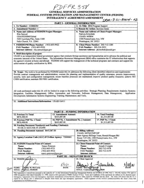 Interagency Agreement/Amendment