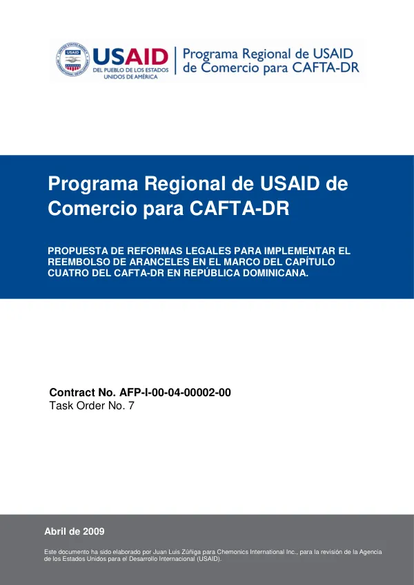 Propuesta de Reformas Legales para Implementar el Reembolso de Aranceles en el Marco del CAFTA-DR en República Dominicana