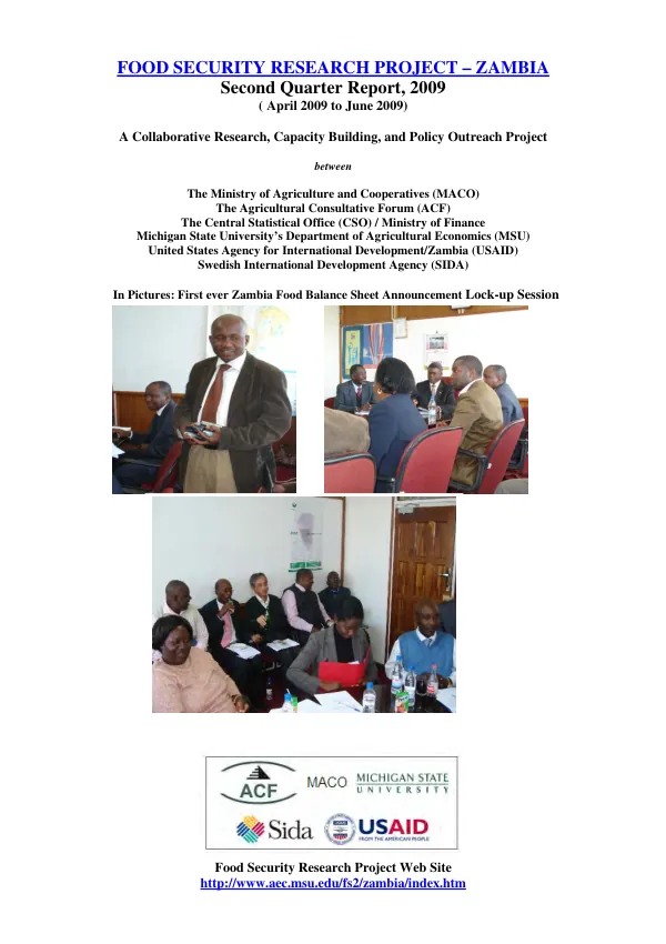 FOOD SECURITY RESEARCH PROJECT - ZAMBIA Second Quarter Report, 2009