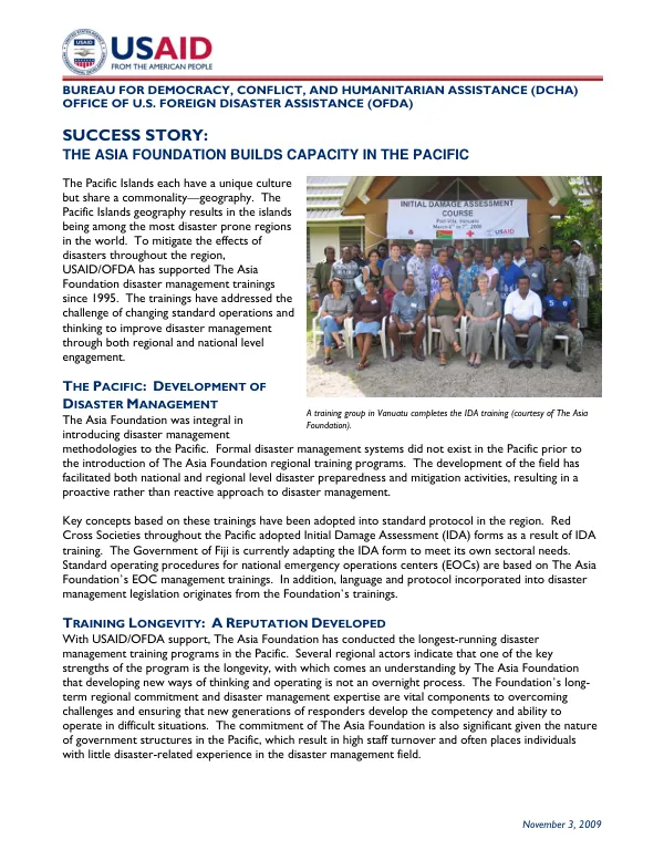 USAID-OFDA The Asia Foundation Success Story