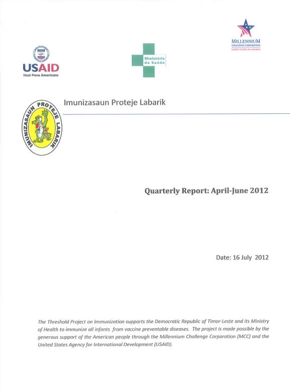 MCHIP Timor Leste Quarter 3 FY2012 Report