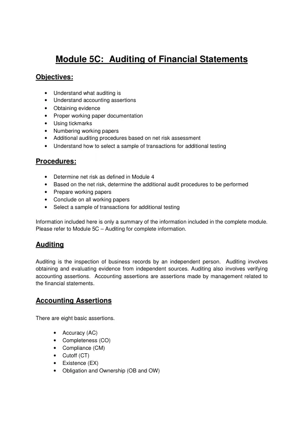 Auditing of Financial Statements