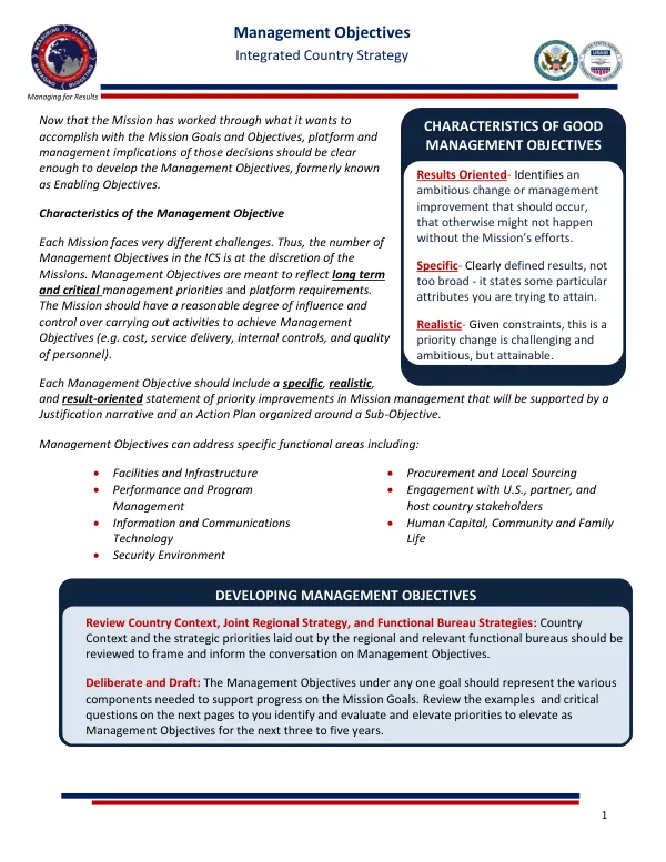 Developing Management Objectives for the Integrated Country Strategy