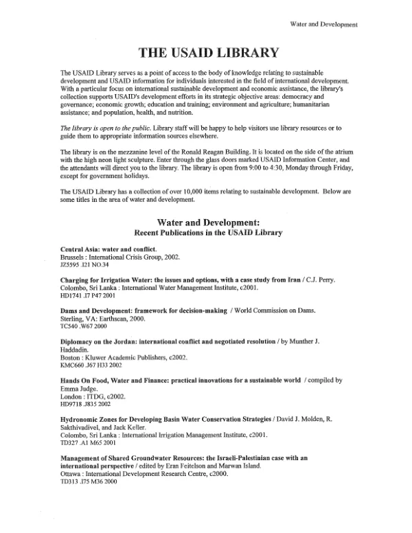 USAID Library Collection: Water and Development
