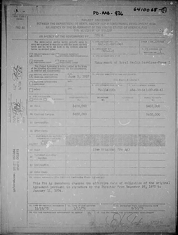 PROJECT AGREEMENT BETWEEN THE MINISTRY OF STATE FOR FOREIGN AFFAIRS, AGENCY FOR INTERNATIONAL DEVELOPMENT (USAID), AND THE GOVERNMENT OF THE UNITED STATES OF AMERICA, AND THE MINISTRY OF HEALTH