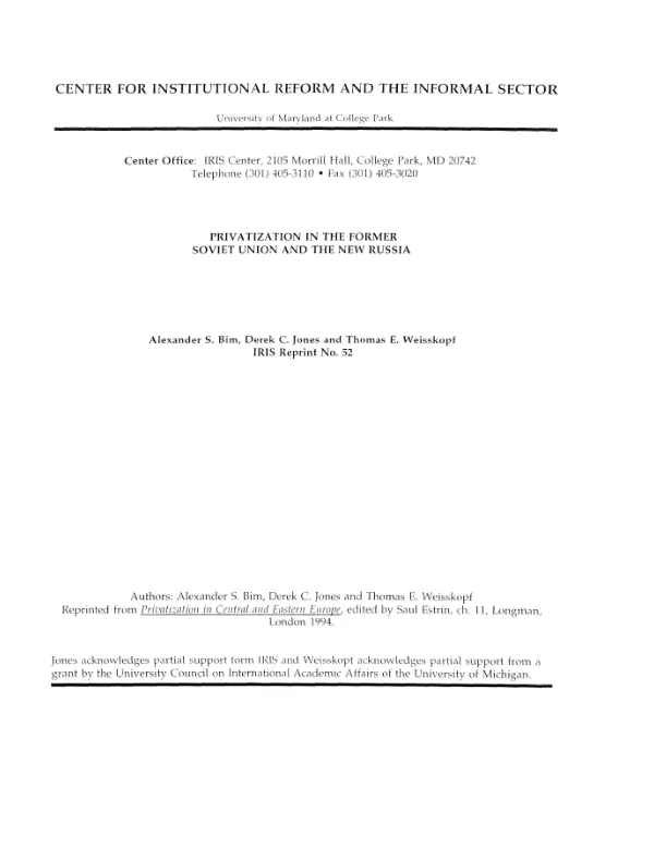 Privatization in the former Soviet Union and the new Russia