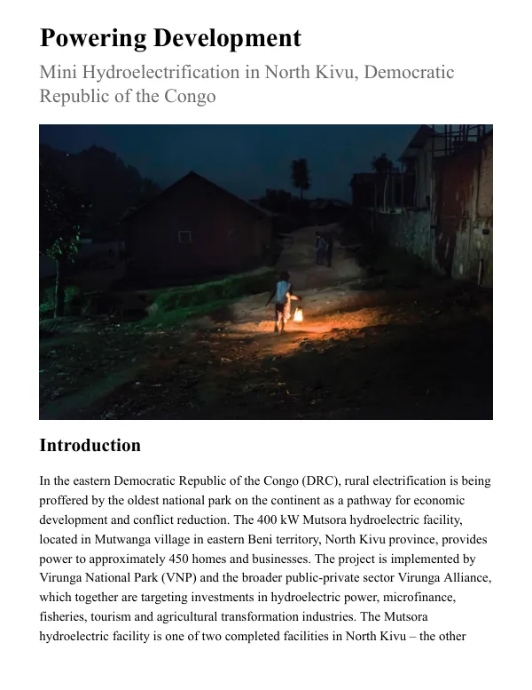 Powering Development: Mini Hydroelectrification in North Kivu, Democratic Republic of the Congo