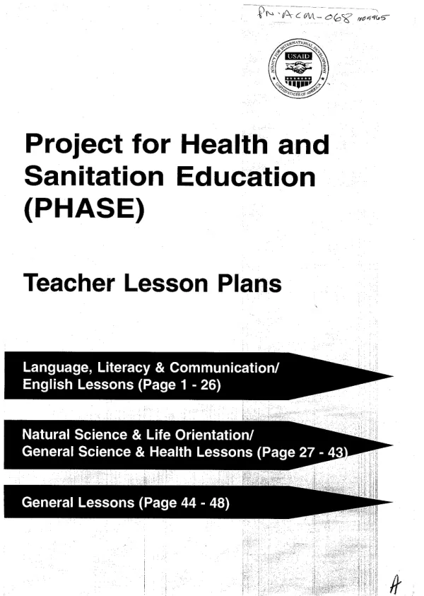 Project for Health and Sanitation Education (PHASE) Teacher Lesson Plans