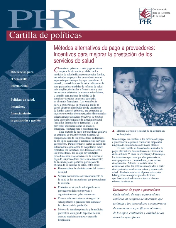PHR Cartilla de políticas (PHR Primer for Policymakers, Spanish)