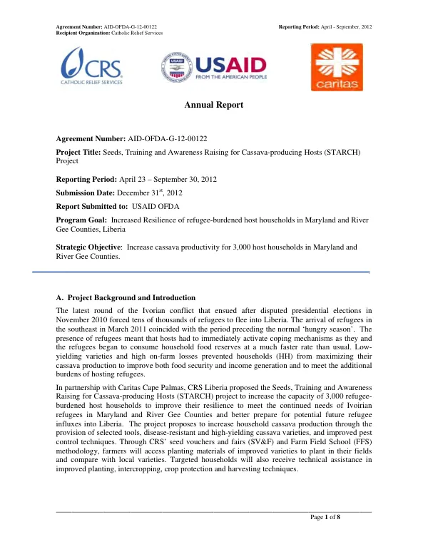 Seeds, Training and Awareness Raising for Cassava-producing Hosts (STARCH) Project : Annual report FY 2012