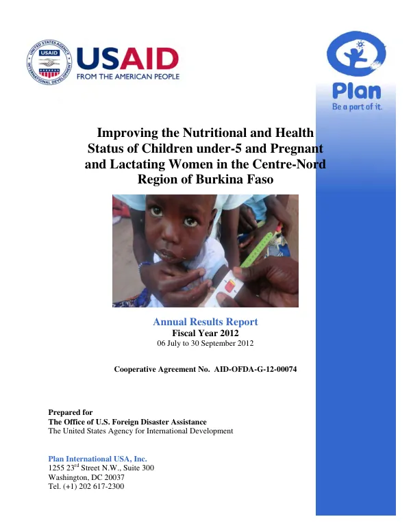 Improving the Nutritional and Health Status of Children under-5 and Pregnant and Lactating Women in the Centre-Nord Region of Burkina Faso – FY12 Annual Results Report