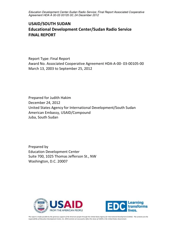Sudan radio service : final report, March 13, 2003 to September 25, 2012