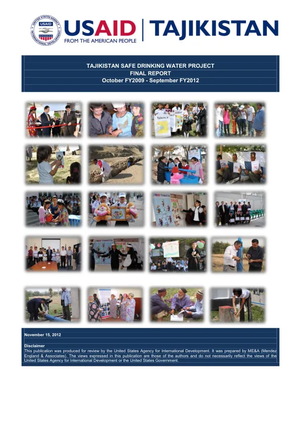 USAID Tajikistan safe drinking water project : final report, October FY2009-September FY2012