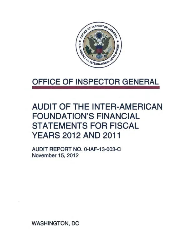 Audit of the Inter-American Foundation"s financial statements for fiscal years 2012 and 2011
