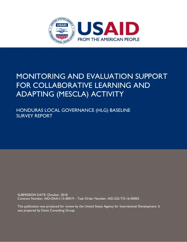 Monitoring and evaluation support for collaborative learning and support (MESCLA) : Honduras local governance (HLG) baseline survey report