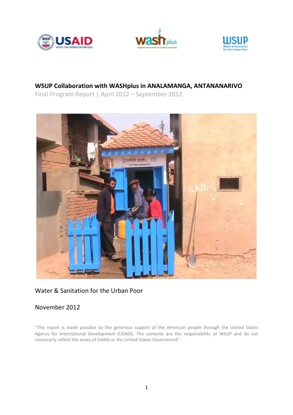 WSUP collaboration with WASHplus in Analamanga, Antananarivo : final program report April 2012-September 2012