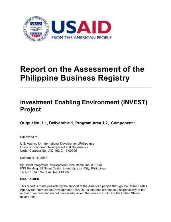 Report on the assessment of the Philippine business registry