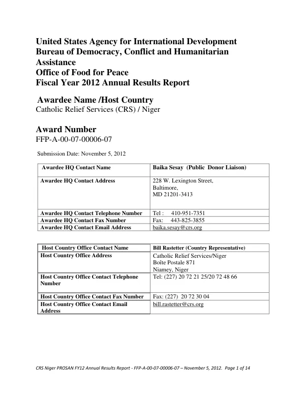 CRS Niger PROSAN FY12 annual results report, FFP-A-00-07-00006-07