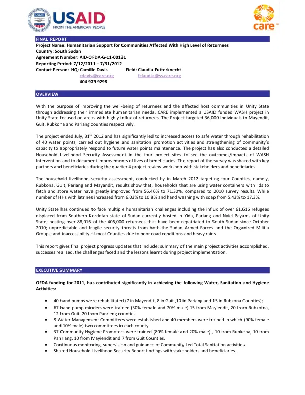Humanitarian support for communities affected with high level of returnees