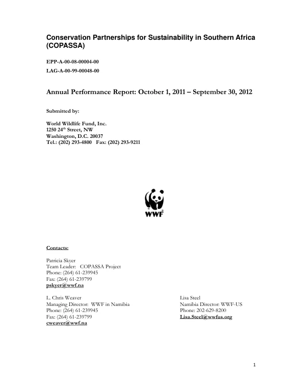 Conservation partnerships for sustainability in Southern Africa (COPASSA) : annual performance report, October 1, 2011-September 30, 2012