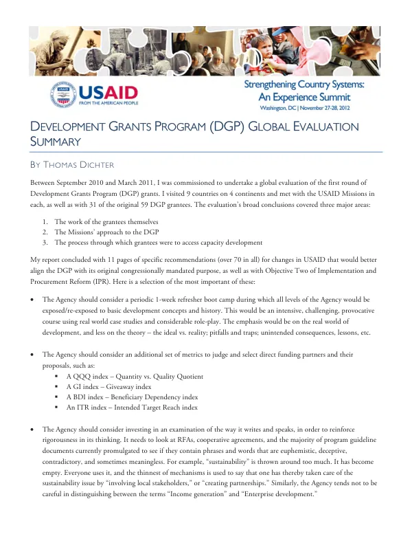 Development grants program (DGP) global evaluation summary