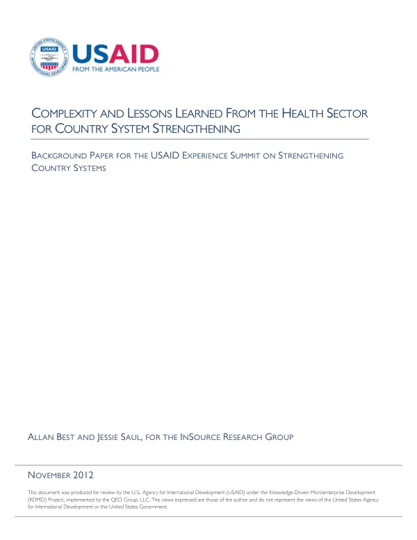 Complexity and lessons learned from the health sector for country system strengthening