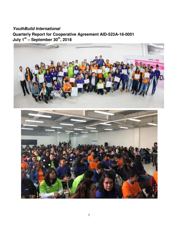YouthBuild International Quarterly Report for Cooperative Agreement AID-523A-16-0001. July 1st – September 30th ,2018