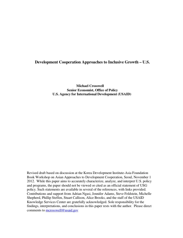 Development cooperation approaches to inclusive growth - U.S.