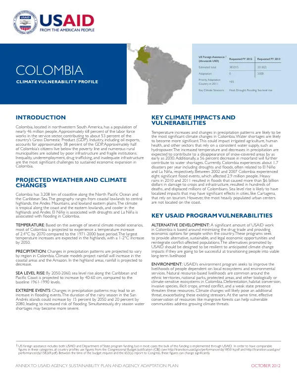 Colombia climate vulnerability profile