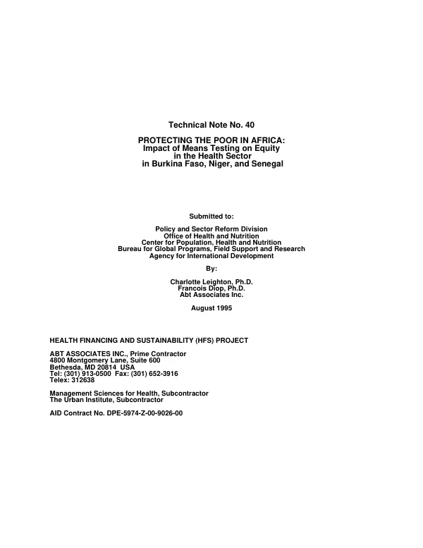 Protecting the poor in Africa : impact of means testing on equity in the health sector in Burkina Faso, Niger, and Senegal