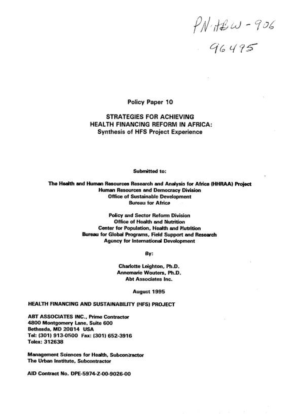 Strategies for achieving health financing reform in Africa : synthesis of HFS project experience