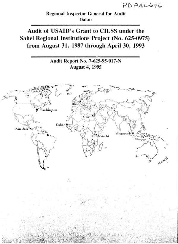Audit of USAID"s grant to CILSS [Permanent Interstate Committee for Drought Control in the Sahel] under the Sahel regional institutions project (no. 625-0975) from August 31, 1987 through April 30, 1993