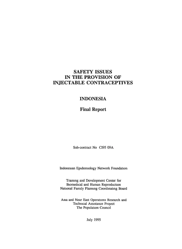 Safety issues in the provision of injectable contraceptives -- Indonesia : final report