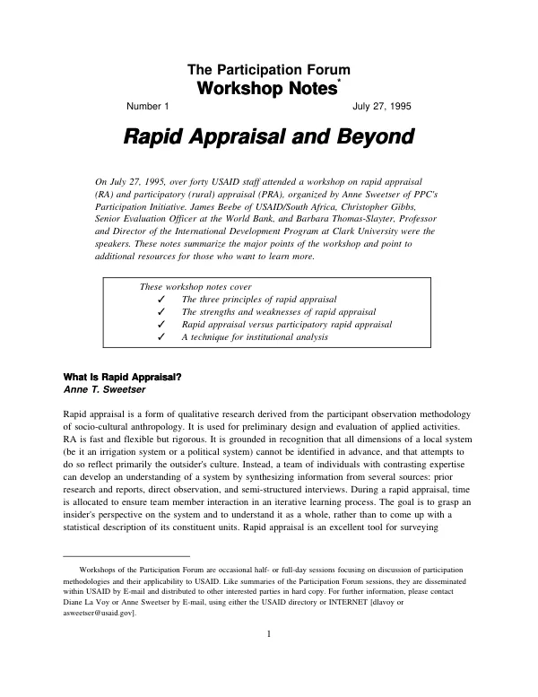 Rapid appraisal and beyond