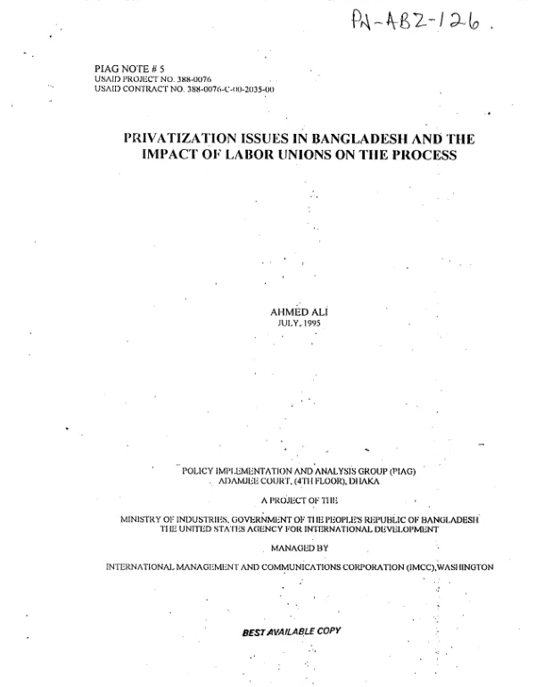 Privatization issues in Bangladesh and the impact of labor unions on the process