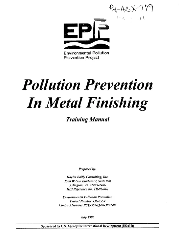 Pollution prevention in metal finishing : training manual
