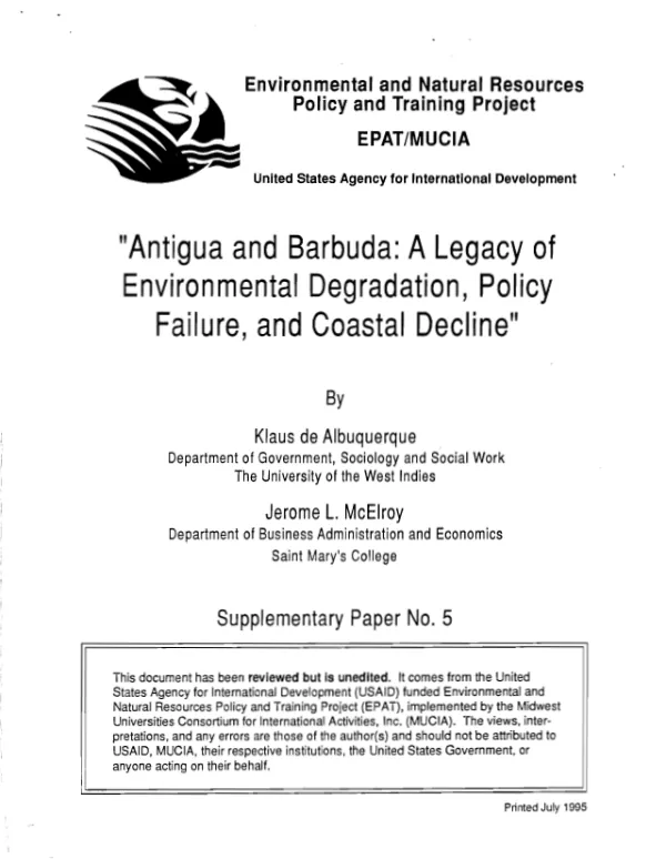 Antigua and Barbuda : a legacy of environmental degradation, policy failure, and coastal decline
