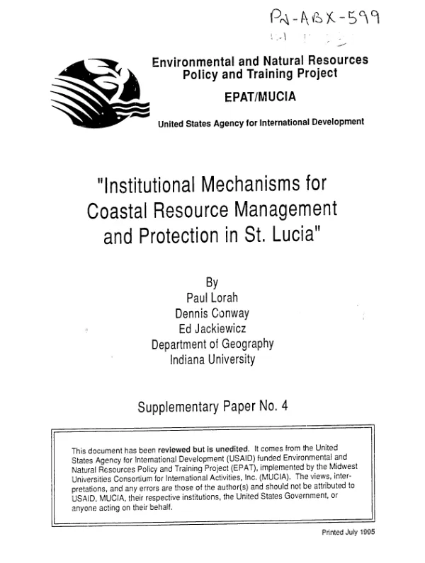 Institutional mechanisms for coastal resource management and protection in St. Lucia