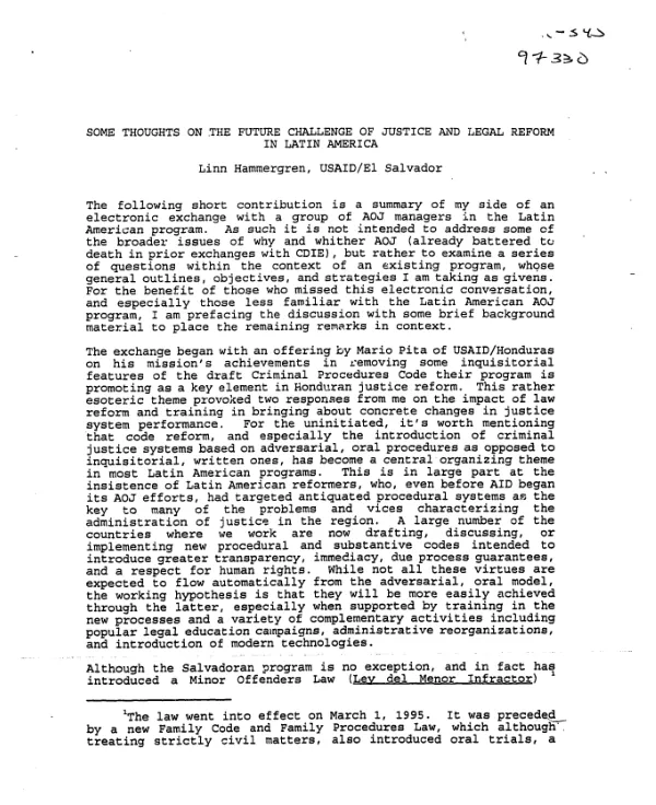 Some thoughts on the future challenge of justice and legal reform in Latin America