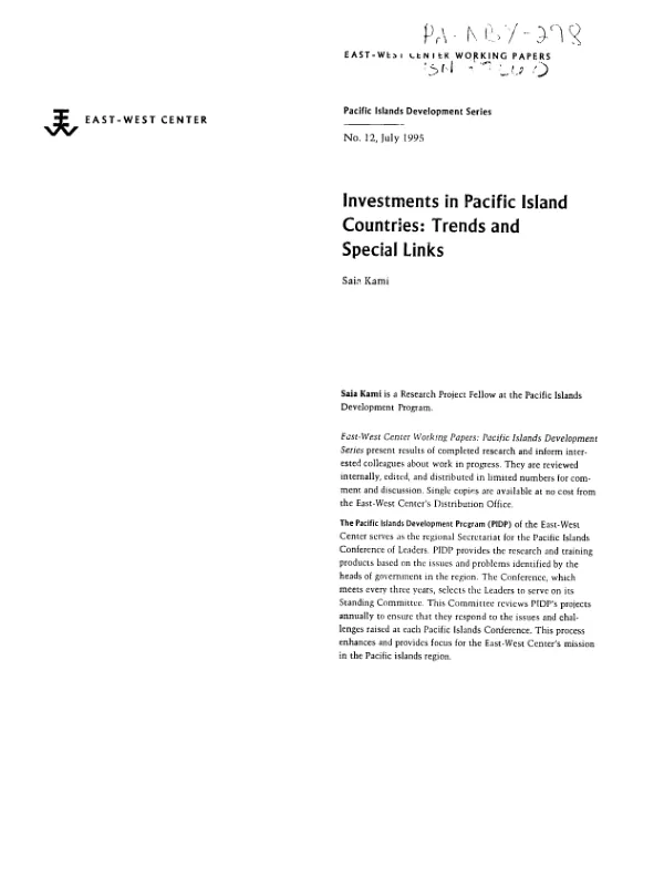 Investments in Pacific Island countries : trends and special links