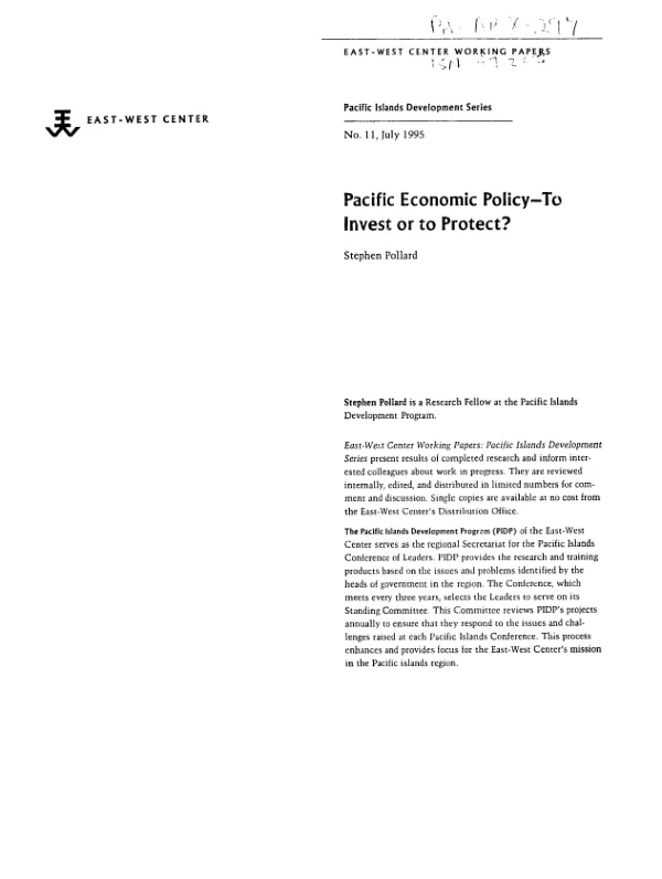 Pacific economic policy -- to invest or to protect?