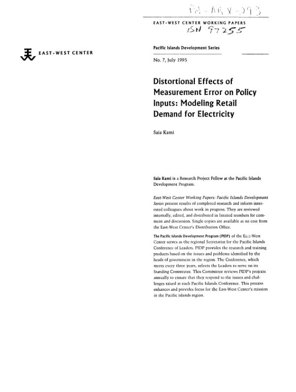 Distortional effects of measurement error on policy inputs : modeling retail demand for electricity