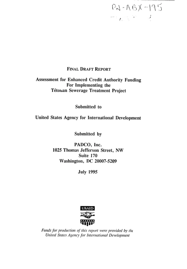 Assessment for enhanced credit authority funding for implementing the Tetouan sewerage treatment project (final draft report)
