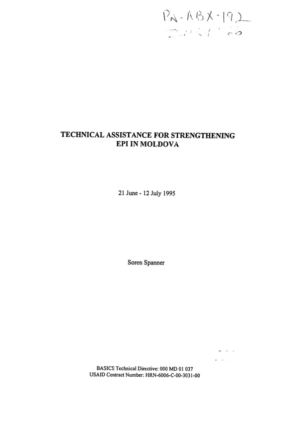Technical assistance for strengthening EPI [expanded program of immunization] in Moldova -- 21 June - 12 July 1995
