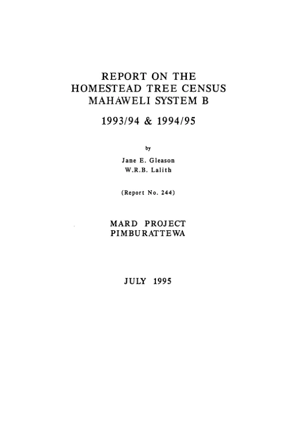 Report on the homestead tree census : Mahaweli system B -- 1993/94 & 1994/95