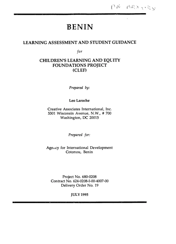 Benin : learning assessment and student guidance for children"s learning and equity foundation project (CLEF) -- data analysis and follow-up procedures